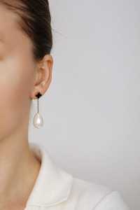 Black Clover Pearl Drop Earrings Dangle Baroque Teardrop <b>Studs</b> 925 Sterling <b>Silver</b> 14K Gold Plated Cute Anniversary & Party - Product Image 3