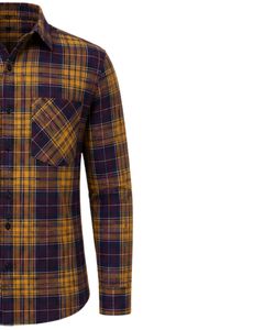 Manufacturer Custom Mustard Purple Plaid Men Casual Flannel Shirt Slim Fit Button Down Long Sleeve Cotton <b>Checkered</b> Fashion <b>Top</b> - Product Image 5