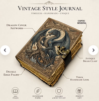 NEW ERA Journal à couverture rigide en cuir Dragon, reliure cousue, fermoir en laiton, logo couleur personnalisée, design artistique vintage
