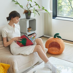 New Hot Product Orange Shape Luxury Rattan Cat Villa <b>Nest</b> Wooden <b>Bed</b> Pet Furniture Sustainable <b>Beds</b> House for Cats - Product Image 6