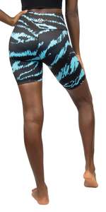 Shorts de sport pour femme à taille basse, imprimé floral bleu, séchage rapide, respirant, en coton et élasthanne tricoté, coupe classique, avec cordon de serrage - Product Image 6