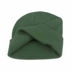 Gorro de Punto Verde Unisex, Gorro de Invierno de Color Sólido con Diseño de Borde Plegado para Adultos, Circunferencia de Cabeza de 56-58 cm, Estilo Casual - Product Image 2