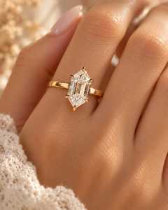 Bague de fiançailles solitaire en diamant de laboratoire taille hexagonale 2 carats, or massif 10K 14K 18K, bijoux fins certifiés IGI, couleur E, pour femme - Product Image 2