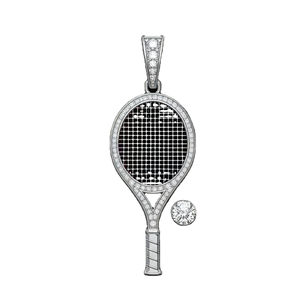 Tennis Racket Pendant With Diamond Accents Rhodium Plated Alloy Unisex Sporty <b>Charm</b> Fashion Jewelry - Product Image 1