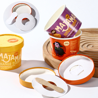 Film de scellage personnalisé pour mini-gobelets recyclables de crème glacée et de yaourt, avec couvercle, conception à paroi simple, cuillère en bois et plastique enduit de PE de qualité alimentaire
