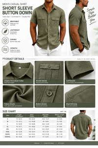 OEM Mens <b>Linen</b> Short Sleeve <b>Shirt</b> Outdoor Commuter Workwear Casual Loose Fit Multi Pocket European American <b>Summer</b> Mens <b>Shirt</b> - Product Image 2