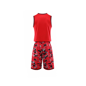 Conjunto de Uniforme de Baloncesto Personalizado Unisex, Color Rojo, Sin Mangas, con Estampado de Camuflaje Ecológico, Tejido Transpirable de Poliéster, para Todas las Temporadas - Product Image 2