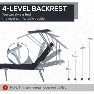 Outdoor <b>Pool</b> Folding <b>Tanning</b> Lounge Chair with Sun Shade Black Olefin Cushion & Aluminum Frame for Poolside Use - Product Image 4