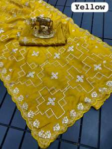 Sari en soie HO Pure Premium avec bordure richement ornée de Gota, sans plis et séchage rapide, idéal pour les occasions festives - Product Image 5