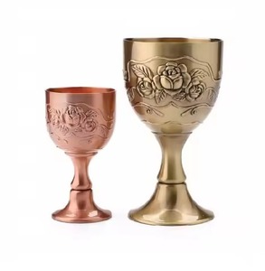 Decorative Finish Brass <b>Wine</b> <b>Goblet</b> Handcrafted Engraved Chalice Vintage Metal Cup Table Styling Piece - Product Image 6
