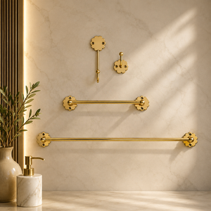 Ensemble de porte-serviettes mural de luxe, design floral, support de rangement pour salle de bain, élégant, en métal, double niveau, résistant à la rouille - Product Image 1