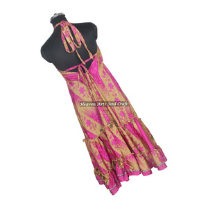 Nuevo Vestido Largo Bohemio Vintage de Seda Sari para Mujer, Cuello en V, Estampado Floral, Vestido de Playa, Vestido de Verano para Mujer, Vestido de Noche Elegante para Dama - Product Image 2
