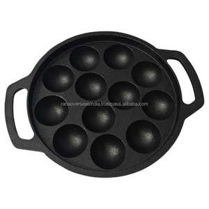 Pre Seasoned Cast Iron Appam <b>Pan</b> 12 Pit Paniyaram Maker Non Stick Heavy Duty Cooking <b>Pan</b> with Strong Handles - Product Image 4