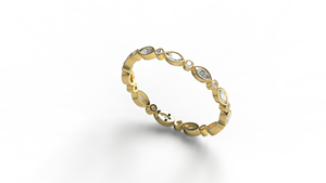 Anillo de Diamantes Marquise de Oro de 18K Vintage con Banda de Bisel Redonda Alternante, Anillo de Eternidad Completo, Joyería Fina para Mujer - Product Image 2