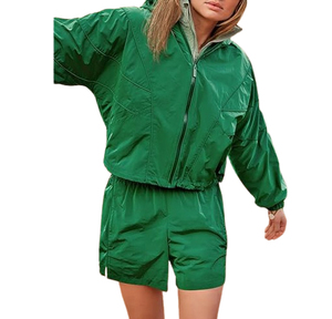 Ensemble short et veste coupe-vent décontracté léger pour femme, 2 pièces, été, séchage rapide, écologique, sportif, coupe ample, imperméable - Product Image 1
