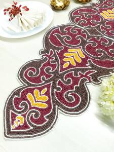 Handmade Luxury Oriental Fabric <b>Table</b> <b>Runner</b> Irregular Shape Red <b>Gold</b> Embroidered Eco-Friendly Decorative Mat for Dining - Product Image 5
