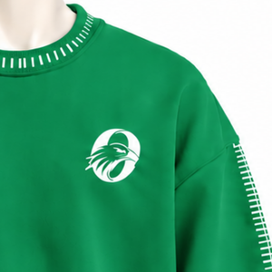 Mens Green Stitched Border Distressed Crewneck Sweatshirt Oversized <b>Long</b> <b>Sleeve</b> Pullover Casual Streetwear Fashion <b>Training</b> <b>Top</b> - Product Image 5