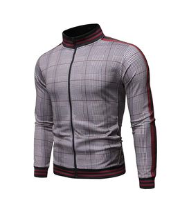 Moda de moda para hombre, traje de chándal acanalado con cremallera frontal completa y cuello alto, ajustado, con cierre y raya lateral - Product Image 1