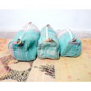 Block Print Kantha Floral Tassel Zipper Closure Eco-Friendly Durable Vintage Fashion Boho Lightweight Soft Handle Cosmetic Bag - Product Image 2