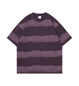 เสื้อยืดคอกลมแขนสั้นลายทางทรงโอเวอร์ไซส์ ผ้าฝ้าย 100% หนา 220 กรัม สำหรับผู้ชายและผู้หญิง สวมใส่สบายๆ - Product Image 5