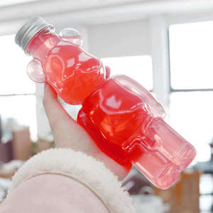 Bouteille à vis argentée transparente en PET de 700 ml, réutilisable, personnalisée, imprimée sérigraphiée, pour thé aux perles, avec couvercles et pailles, motif ours Kawaii - Product Image 3