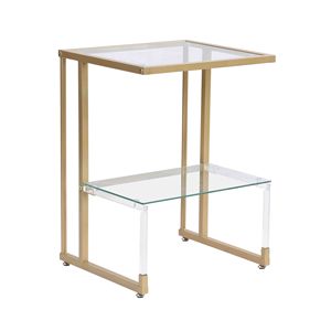 Tavolino a 2 Ripiani in Vetro Acrilico Dorato per Soggiorno e Camera da Letto - Product Image 5