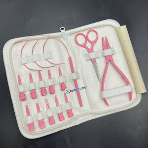 Kit d'outils professionnels pour extensions de cheveux en acier inoxydable : Pince à cheveux à bec de canard, Ciseaux micro-anneaux, Aiguilles en C, Pinces, avec logo personnalisé - Product Image 5