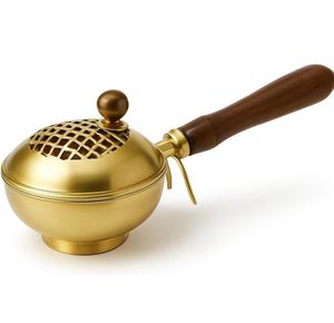 Quemador de incienso Dhoop Dani de metal con mango de madera, soporte para Loban, diseño con recortes florales para Puja en el hogar, quemador Dhuni - Product Image 1
