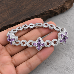925 Sterling Silver Floral Cluster Tennis <b>Bracelet</b> Luxury Women Jewelry Twisted <b>Bracelet</b> - Product Image 1
