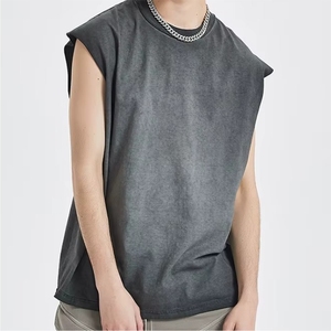 เสื้อกล้ามคุณภาพสูงแบบซักแล้ว ทรงโอเวอร์ไซส์ เสื้อยืดคัตติ้งแขนสั้น เสื้อแขนกุด เสื้อยืดสำหรับผู้ชาย - Product Image 1