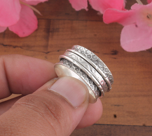 Wholesale Classic 925 <b>Sterling</b> <b>Silver</b> Wedding Party Spinner <b>Ring</b> Multi Band Textured <b>Anxiety</b> Fidget for Men Women Jewelry - Product Image 4