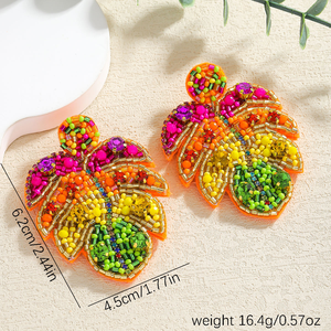 ต่างหูทำมือสไตล์โบฮีเมียนสีสันสดใสประดับลูกปัดรูปใบไม้เขตร้อนและเม็ดข้าวหลากสี โดย MD HANDICRAFTS - Product Image 6