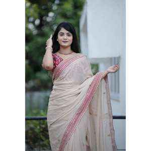 Sari de Diseñador para Mujer con Elegante Trabajo de Hilo Zari y Lentejuelas - Product Image 3