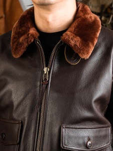 <b>Genuine</b> Sheep skin Brown <b>leather</b> <b>jacket</b> FUR COLLAR 40% off with free shipping - Product Image 2