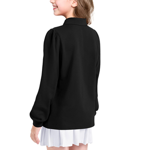 เสื้อโปโลแขนยาวสีดำสำหรับเด็กผู้หญิง วัยรุ่น  รับสกรีนโลโก้ ผ้าคอตตอนผสมโพลีเอสเตอร์  เสื้อโปโลแบบนักเรียนสำหรับเด็ก - Product Image 2