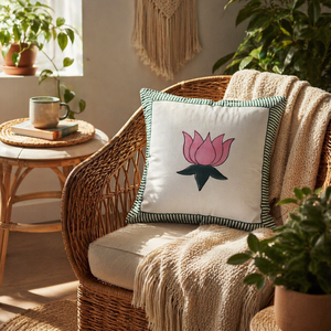 Floral Lotus Hand Block Cushion Cover Cotton Square <b>Throw</b> Pillow Cover <b>for</b> Sofa <b>Couch</b> Home Decoration - Product Image 4