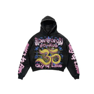 Sweat à capuche oversize en coton 100% French Terry 600 g/m² avec logo personnalisé, coupe courte et délavée à l'acide, style streetwear pour homme - Product Image 5