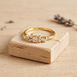 100% Solid Gold Cluster <b>Ring</b> Round Lab Grown Diamond Vintage <b>Stacking</b> <b>Ring</b> Prong Setting Band for Women Wedding & Party Jewelry - Product Image 1