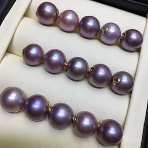 Collar de Perlas de Agua Dulce Naturales de 9-10 mm con Baño de Oro de 18K, Color Morado, con Cadena de Aguja Universal S925 - Product Image 1