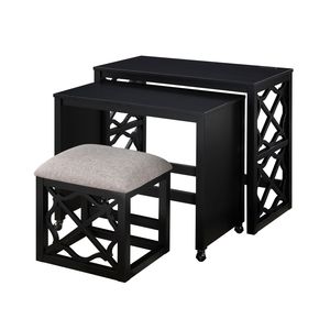 3-Piece Black Finish Rolling <b>Desk</b> <b>Set</b> with Casters 2 Charging Ports Home Office Furniture-Computer <b>Desks</b> - Product Image 4