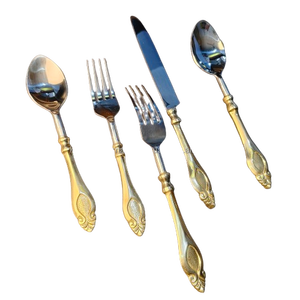 Ensemble de couverts de table en laiton antique finition laiton, style baroque classique victorien, durable, écologique, en laiton et acier inoxydable - Product Image 1