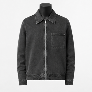 Veste en jean noir délavé pour homme, fermeture éclair, style streetwear décontracté, veste de travail en coton, fabricant OEM ODM - Product Image 1