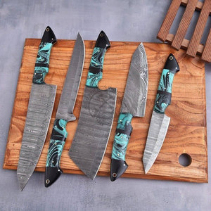 New Edition Custom Handmade Full Tang Damascus Steel 5-Piece Luxury <b>Kitchen</b> Chef <b>Knife</b> Set Resin Handle <b>Sharp</b> Straight Edge - Product Image 2