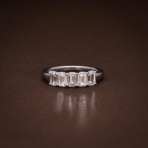 East West <b>Emerald</b> Cut Moissanite Five Stone Band <b>Ring</b> Original 925 <b>Silver</b> Fine Birthdays Anniversary Party Charms Gift - Product Image 1