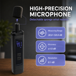 เครื่องวัดระดับเสียงดิจิตอล 30-130 เดซิเบล พร้อมหน้าจอ LCD ชาร์จผ่าน USB ระบบ A-Weighted สำหรับใช้ในบ้านและสำนักงาน (OEM) - Product Image 5