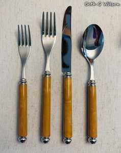 Ensemble de couverts en laiton avec manches en bois, couleur or, cuillères, fourchettes, couteaux de luxe, 4 pièces, ensembles de couverts uniques, réutilisables et de qualité alimentaire - Product Image 6