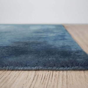 Tapis en peluche bleu uni tissé à la main, tapis texturé épais de 14 mm, revêtement de sol moderne de luxe pour salon, chambre à coucher, maison - Product Image 1
