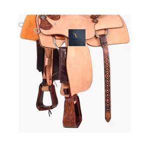 Silla de montar western de cuero tórtula para carreras de barriles, con grabado floral hecho a mano, asiento de gamuza marrón, juego de aparejos, de 10 a 18 pulgadas, con estructura de plástico - Product Image 3