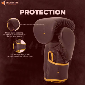 Gants de boxe Daizen Star en cuir PU noir et or avec sangle de poignet réglable pour la fermeture, respirants et personnalisables pour adultes - Product Image 5