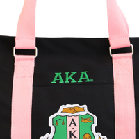   Sac fourre-tout en toile rose et noir, sac à bandoulière pour sororité, grande capacité, avec fermeture éclair, sac de voyage et de shopping, élégant, cadeau pour femme